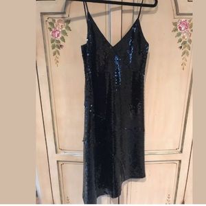 DKNY black sequin asymmetrical dress size P